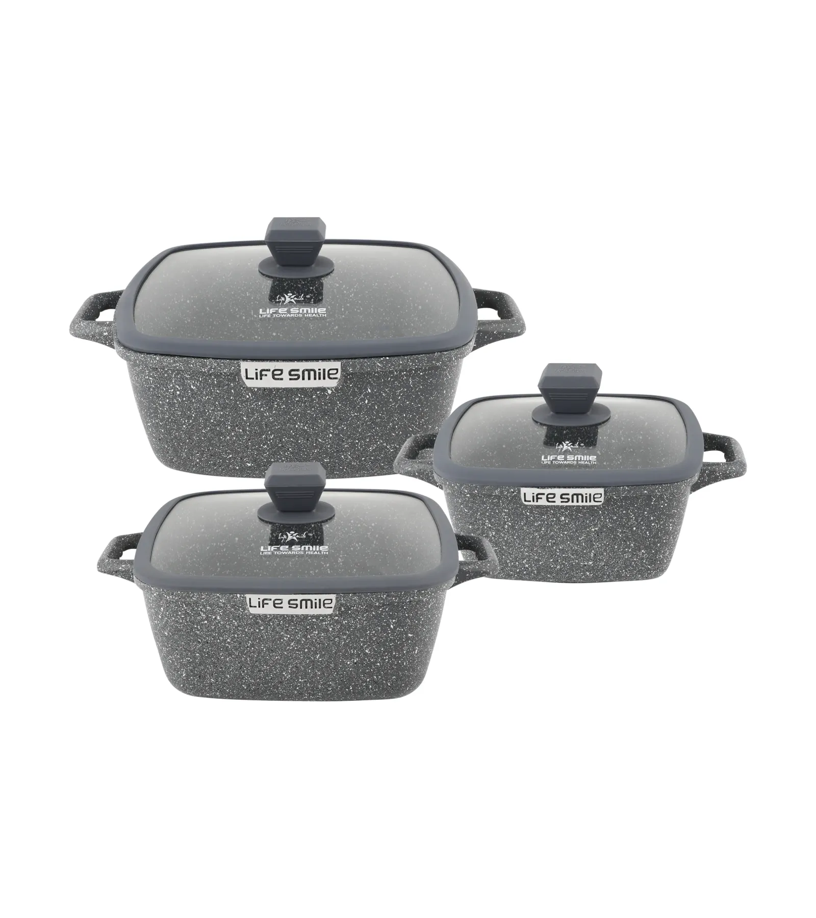 Conjunto 6 Peças Caçarolas Granito com Tampas de Vidro